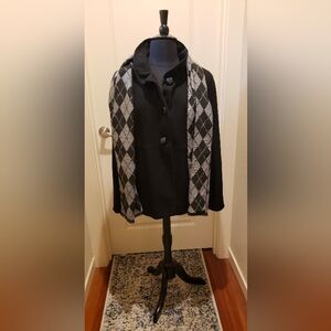Old Navy Womans Black Pea Coat with Argyle Pattern Scaft.